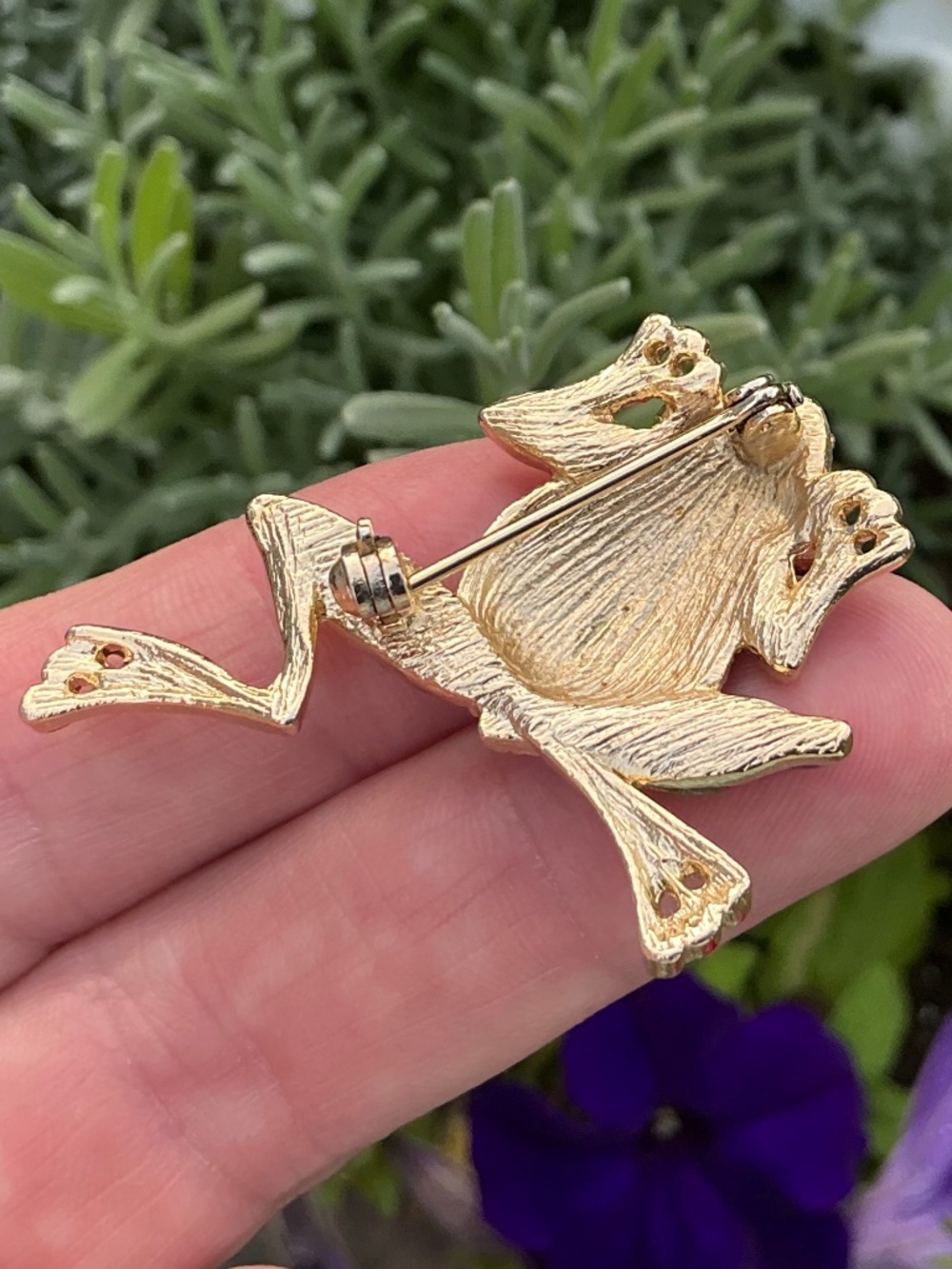 Vintage Leaping Frog Pin Green Enamel Rhinestone Unsigned Liz Claiborne 1980s - Picture 16 of 16